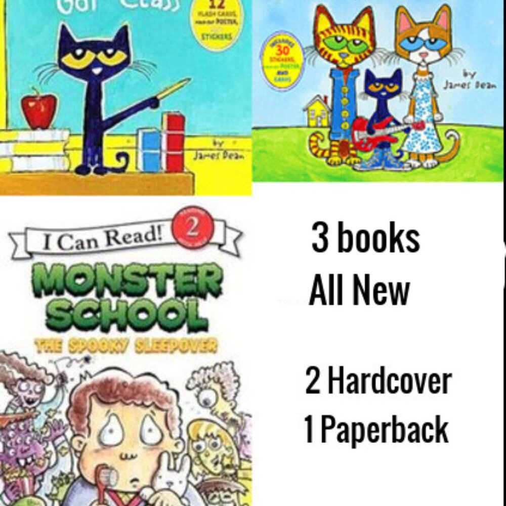 Children Books (3) Pete the Cat, Monster School, NEW